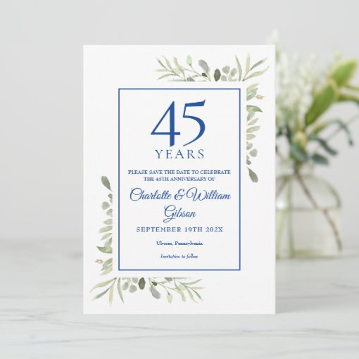 45th 65th Anniversary Save the Date Greenery Invitation | Zazzle