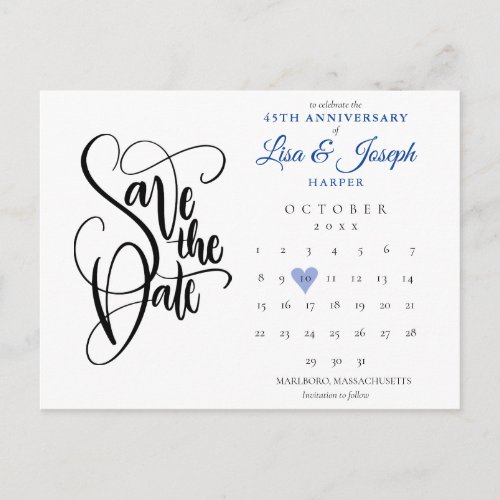 45th 65th Anniversary Save the Date Heart Calendar Postcard
