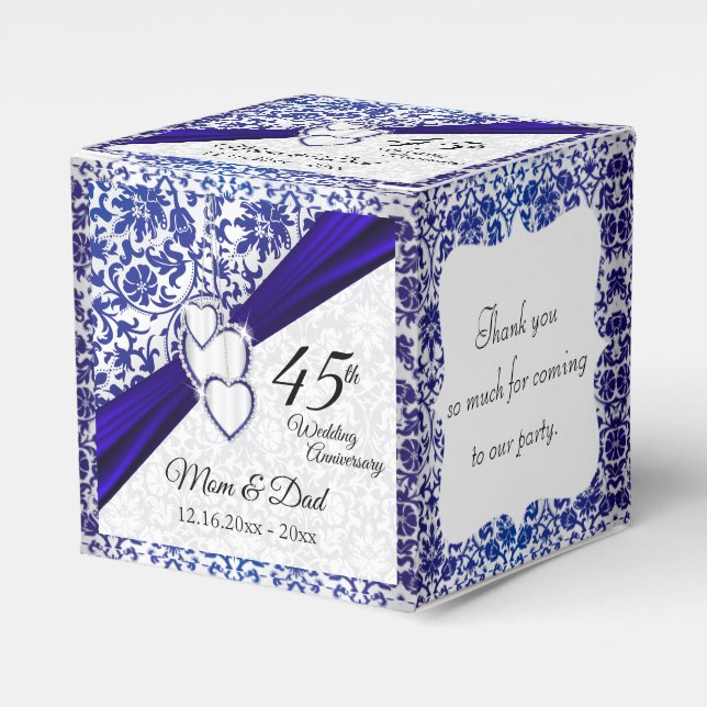 45th / 65th Sapphire Blue Anniversary Design Favor Boxes (Front Side)