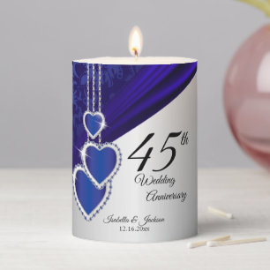 45th / 65th Sapphire Wedding Anniversary 2 Pillar Candle