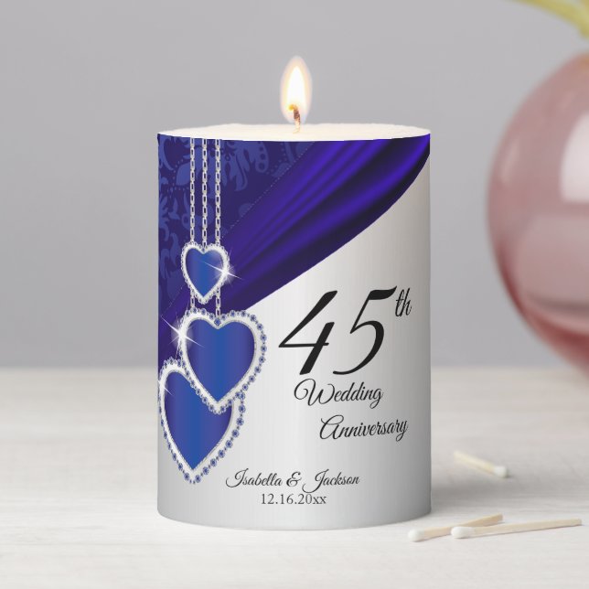 45th / 65th Sapphire Wedding Anniversary 2 Pillar Candle (In Situ)