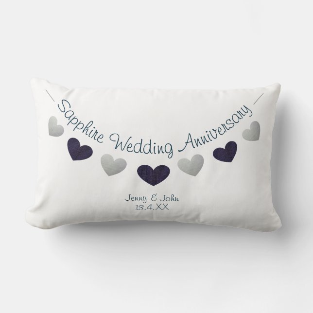 45th/ 65th sapphire wedding anniversary bunting lumbar pillow (Front)
