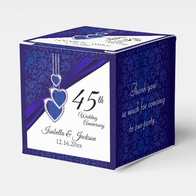 45th / 65th Sapphire Wedding Anniversary Design Favor Boxes (Front Side)