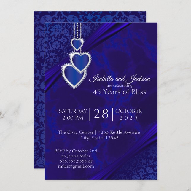 45th / 65th Sapphire Wedding Anniversary Design Invitation (Front/Back)
