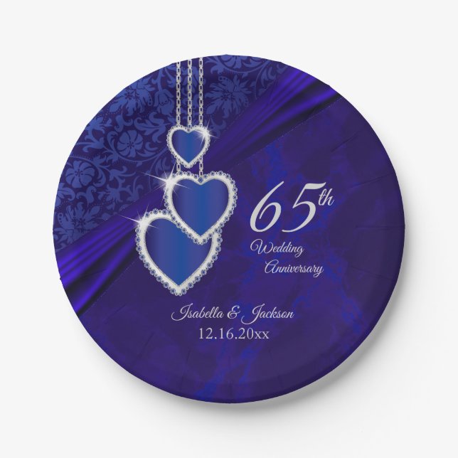 45th /65th Sapphire Wedding Anniversary Design Paper Plates (Front)