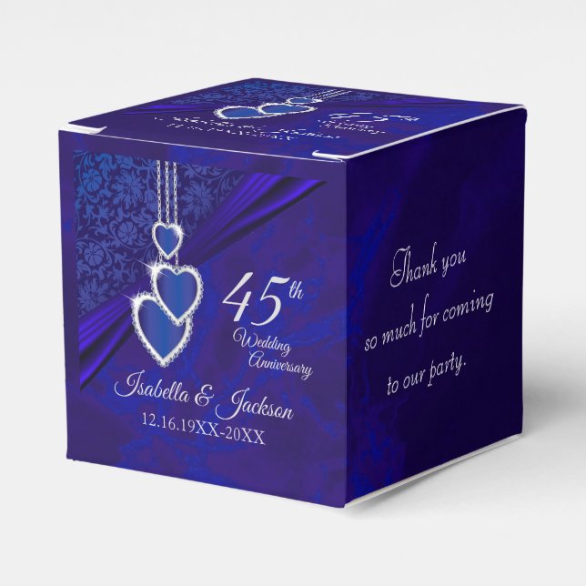45th / 65th Sapphire Wedding Anniversary Favor Boxes (Front Side)