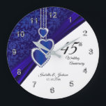 45th / 65th Sapphire Wedding Anniversary Keepsake Large Clock<br><div class="desc">Personalize Clock. 45th or 65th Sapphire Wedding Anniversary Keepsake ready for you to personalize. This design works well for other events or occasions such as a birthday, wedding, years of service... or you can make it work for everyday use for your home or office by just adding your name, company...</div>
