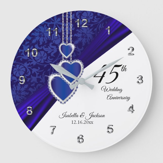 45th / 65th Sapphire Wedding Anniversary Keepsake Large Clock (Front)