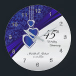 45th / 65th Sapphire Wedding Anniversary Keepsake Large Clock<br><div class="desc">🥇AN ORIGINAL COPYRIGHT ART DESIGN by Donna Siegrist ONLY AVAILABLE ON ZAZZLE!. Personalize Clock. 45th or 65th Sapphire Wedding Anniversary Keepsake ready for you to personalize. This design works well for other events or occasions such as a birthday, wedding, years of service... or you can make it work for everyday...</div>
