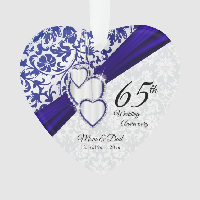 45th / 65th Sapphire Wedding Anniversary Keepsake Ornament (Front)
