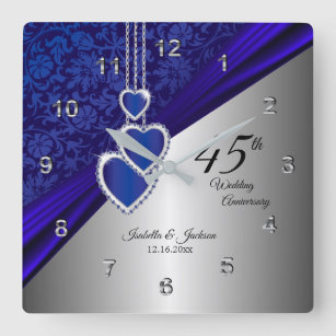 45th / 65th Sapphire Wedding Anniversary Keepsake Square Wall Clock