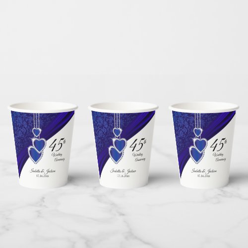 45th  65th Sapphire Wedding Anniversary  Paper Cups