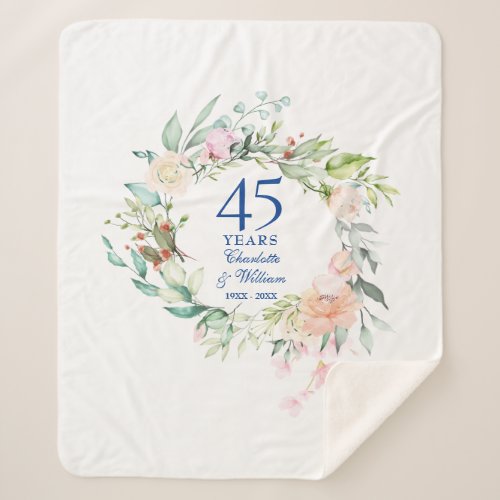 45th 65th Wedding Anniversary Floral Garland Sherpa Blanket