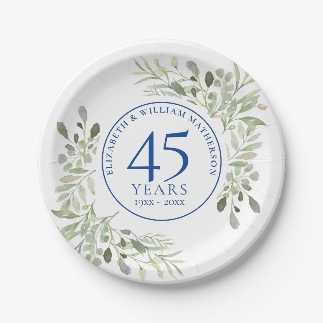 45th 65th Wedding Anniversary Greenery Paper Plates (Front)