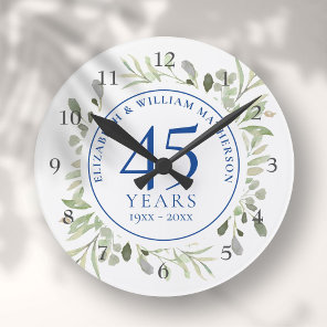 45th 65th Wedding Anniversary Greenery Round Clock