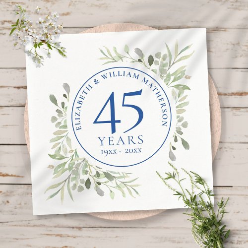 45th 65th Wedding Anniversary Greenery Watercolor Napkins