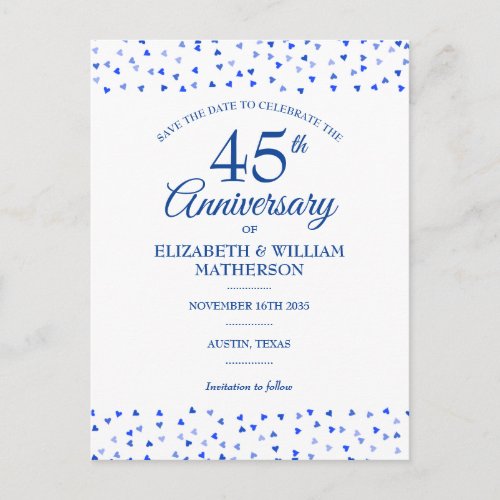 45th 65th Wedding Anniversary Hearts Save the Date Announcement Postcard