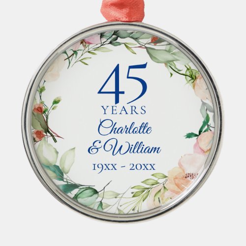 45th 65th Wedding Anniversary Roses Floral Garland Metal Ornament