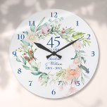 45th 65th Wedding Anniversary Roses Floral Large Clock<br><div class="desc">Featuring a delicate watercolor floral garland,  this chic botanical sapphire wedding anniversary clock can be personalized with your special anniversary details set in elegant typography. Designed by Thisisnotme©</div>
