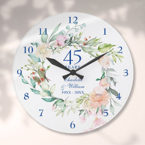 45th 65th Wedding Anniversary Roses Floral Large Clock