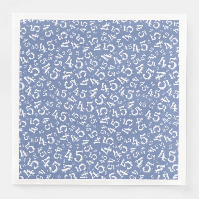 45th Age Random Number Pattern Blue/White Paper Dinner Napkins (Front)