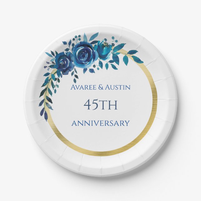45th and 65th Sapphire Anniversary Paper Plates (Front)