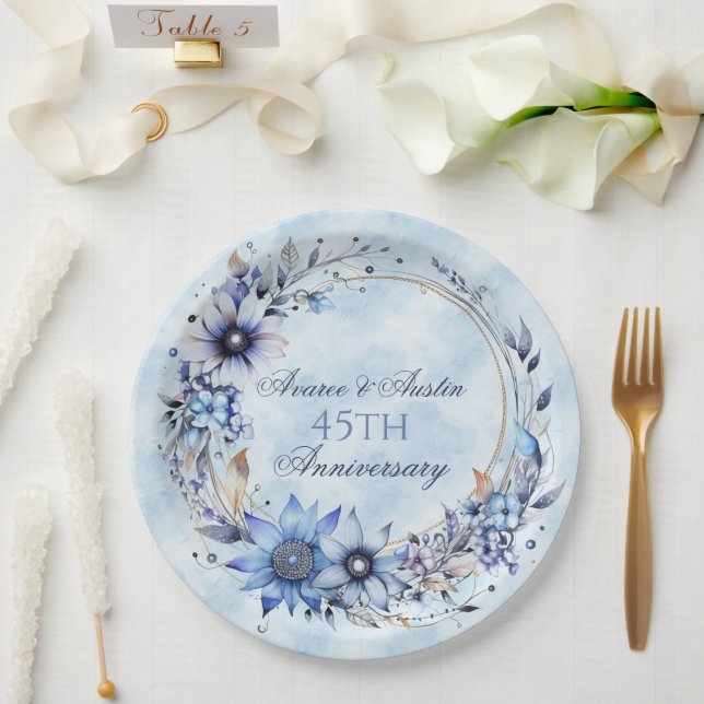 45th and 65th Sapphire Anniversary Paper Plates (Wedding)