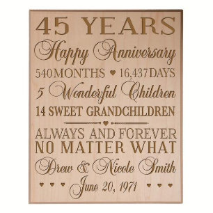 45Th Anniversary Black Veneer Wood Wall Plaque