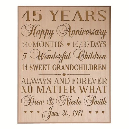 45Th Anniversary Black Veneer Wood Wall Plaque (Front)