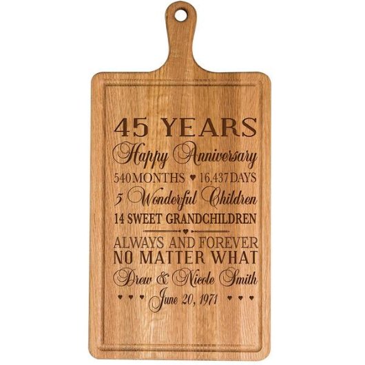 45th Anniversary Classy Cherry Wood Cutting Board (Front)