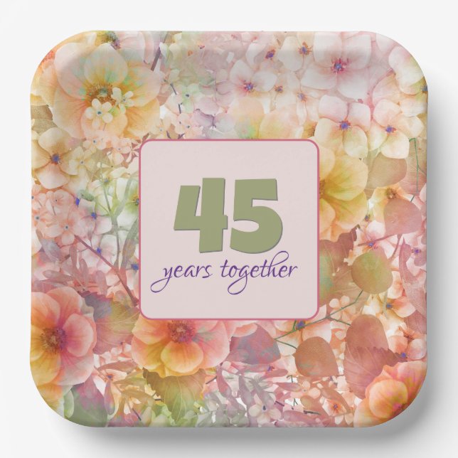 45th Anniversary Cosmos Floral Design  Paper Plates (Front)