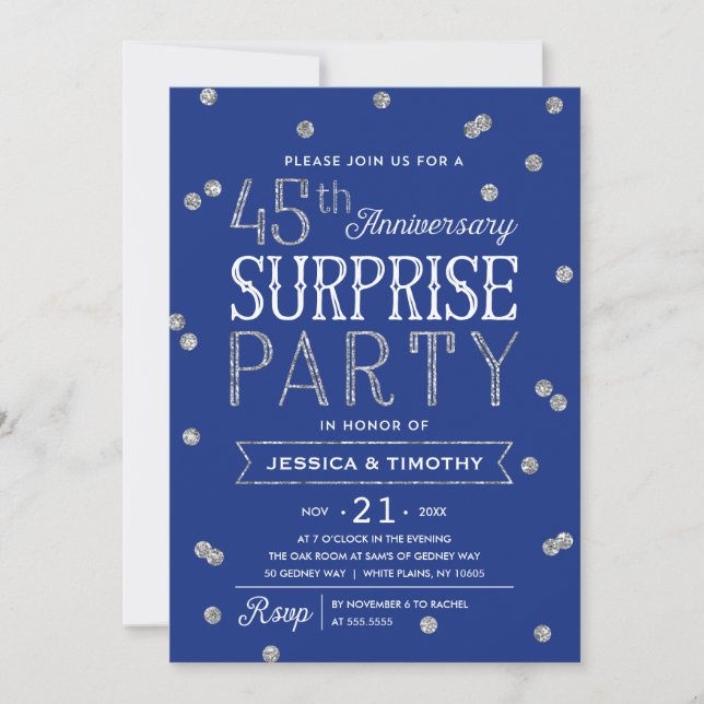 45th Anniversary Glitter Confetti Surprise Party Invitation (Front)