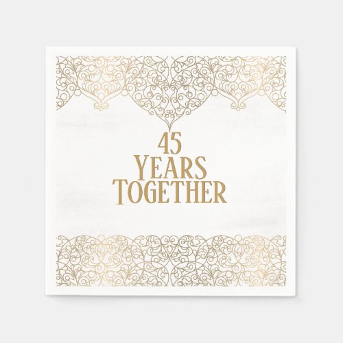 45th Anniversary Gold Lace On White Napkins