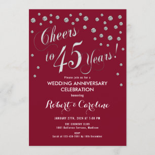 45th Anniversary Invitation in Ruby Red & Silver