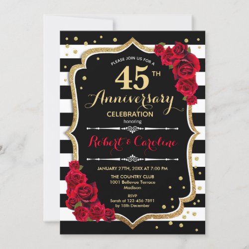 45th Anniversary Invitation _ Red Gold Black White