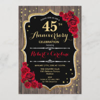 45th Anniversary Invitation - Rustic Wood Red Gold