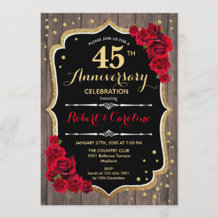 45th Anniversary Invitation - Rustic Wood Red Gold