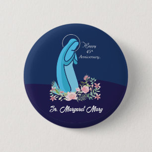 45th Anniversary of Religious Life Nun Pink Flower Button