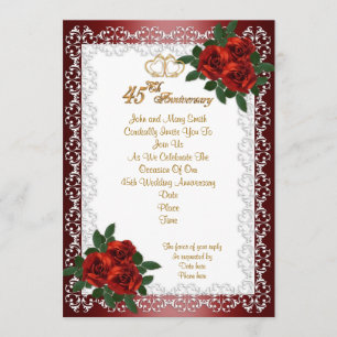 45th anniversary party invitation red roses