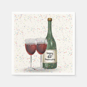 45th Anniversary Party Wine Bottle and Two Glasses Napkins