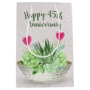 45th Anniversary Pink Hearts in Succulents  Medium Gift Bag