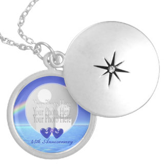 45th Anniversary Sapphire Hearts Photo Silver Plated Necklace