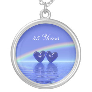 45th Anniversary Sapphire Hearts Silver Plated Necklace