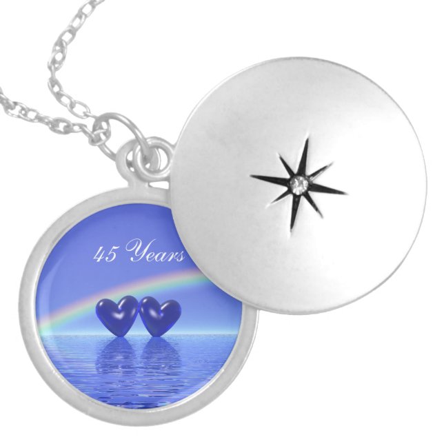 45th Anniversary Sapphire Hearts Silver Plated Necklace (Front)