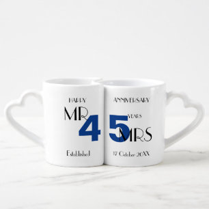 45th Anniversary Sapphire Wedding Personalized Coffee Mug Set