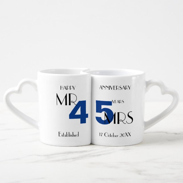 45th Anniversary Sapphire Wedding Personalized Coffee Mug Set (Back Nesting)