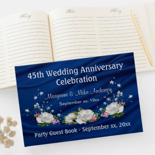 45th Anniversary Sapphire White Roses Custom Guest Book