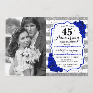 45th Anniversary with Photo - Sapphire Blue Silver Invitation