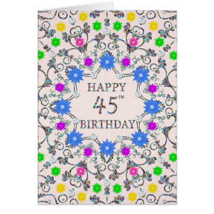 45th Birthday Abstract Flowers Cards