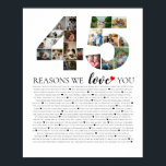 45th birthday all the reasons why we love you poster<br><div class="desc">Express your love and admiration with our 45 Reasons We Love You Photo Collage Poster from The Arty Apples. Ideal for celebrating a special milestone birthday or anniversary,  this beautiful poster features a collage of photos and heartfelt reasons why your loved one is cherished.</div>